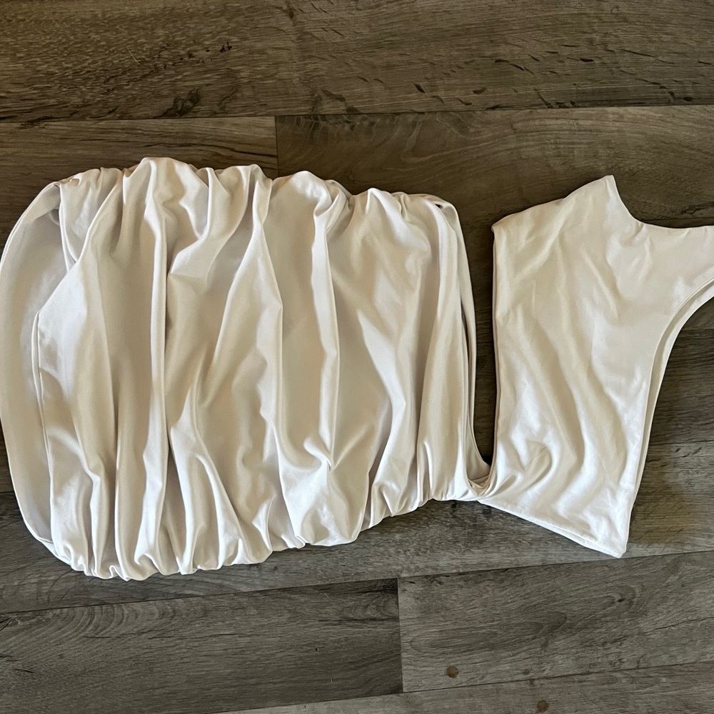 White Sleeveless Ruched Dress